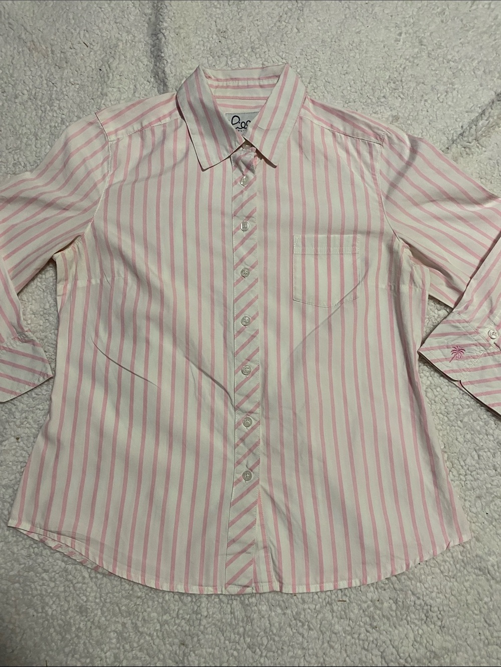 Lilly Pulitzer womens size 6 small pink stripes button down shirt quarter sleeve